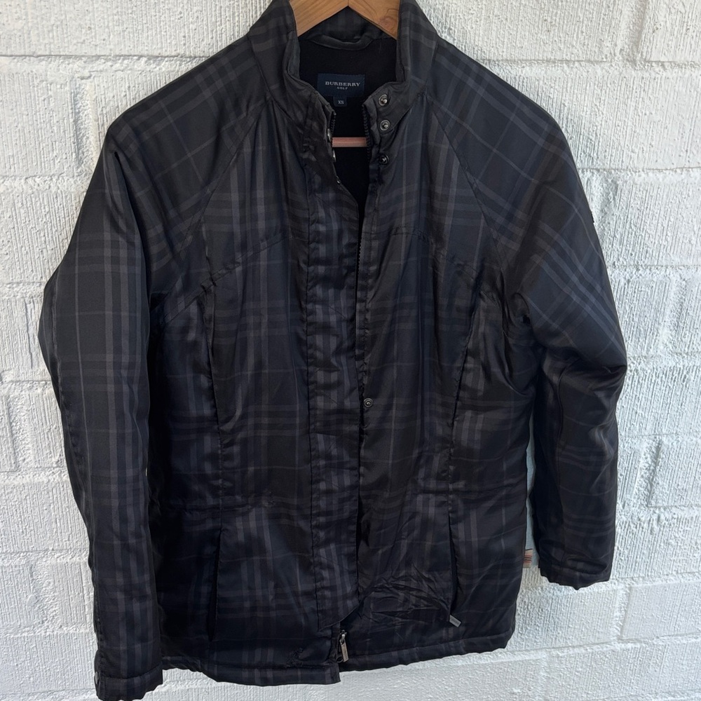 Burberry Golf Puffer Black Plaid Fleece Jacket Coat size XS